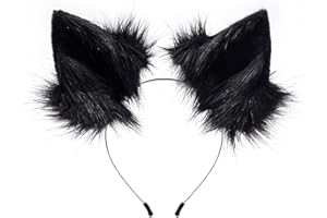 PPFINE Diadema hecha a mano de piel sintética con orejas de lobo de zorro para Halloween, Navidad, cosplay, fiesta, accesorios de disfraz
