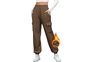 heekpek Pantalon Cargo pour Femme Pantalons de Jogging en Coton Doublé de Polaire Pantalon Large à Taille Haute Automne Hiver Vêtements de Sport pour Le Yoga, Le Fitness