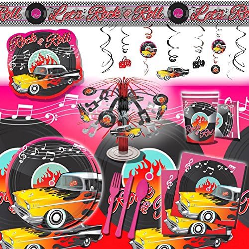 1950's Rock &amp; Roll Diner Retro 50s Vinyl Complete DELUXE Party Pack for 16
