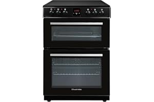 Russell Hobbs Electric Cooker 3 in 1 68L/37L Split Black Double Oven with 3 Shelves, Full-Size Grill Pan, 4 Zone Ceramic Hob, Energy Efficient, Up to 2 Years Guarantee, RH60EDOEH6011B