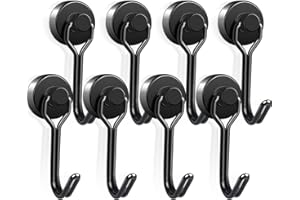 MAGXCENE 8 Pcs Ganci Magnetici Nero, Ganci Metallici，La Capacità Portante è 10kg，Rotabile Potenti con 16mm di Diametro, per Cucina, Ufficio e Frigorifero Ecc
