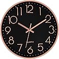 TEKCOOL Wall Clock 12" Silent Quartz Decorative Latest Wall Clock Non-Ticking Classic Clock Battery Operated Round Easy to Read for Room/Home/Kitchen/Bedroom/Office/School- (Rose Black).