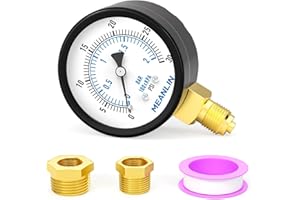 MEANLIN MEASURE 0~2BAR/0~30PSI Manomètre pour pompe de puits 2"DIAL FACE 1/4" BSP,avec 1/4"x 1/2" BSP et 1/4"x 3/8" BSP Hex Bushing, Pool Sand Filter Water Oil Air Pressure Test Center Lower Mount