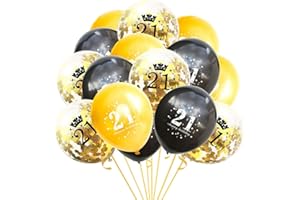 21st Birthday Decorations Boys Girls, onehous Happy 21st Birthday Balloons for Him Her, Black Gold Confetti Balloons for 21st Birthday Anniversary Party Supplies, 21 Year Old Party Decorations