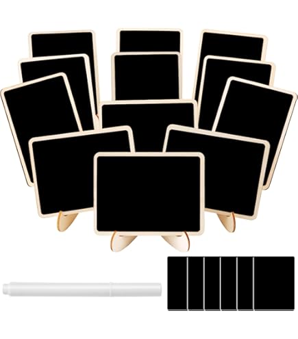Set van 12 krijtborden om te beschrijven, 10 x 7,5 cm, prijskaartjes voor gastronomie, buffet, mini-krijtbord, prijskaarten, mini-schoolborden, set tafelkaarten, bruiloft, tafelbordjes voor bakkerij
