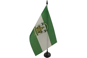 AZ FLAG - Drapeau De Table Andalousie 21x14 cm - Petit Drapeau Andalous De Bureau 100% Polyester Avec Hampe De 25cm Et Socle En Plastique Noir
