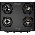 BLOWHOT Premium Design Tornado Brass 4 Burner Auto Ignition Gas Stove - Toughened Glass Cook Top Burner, Gas Stove Valve And Glass - 2 Years Warranty By BLOWHOT 1 Year General Warranty (Emerald)