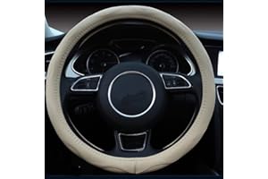 ISTN Couvre-volant de voiture unisexe style sport couleur contrastée antidérapant transpiration bonne respirabilité similicuir 38 cm beige 38 cm