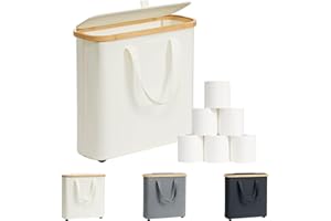 AISENNO - Boîte de Rangement Papier Toilette 30L (12-16 Rouleaux) avec Poignées - Panier à Papier Hygiénique Pliable et Imperméable pour Salle de Bain, Beige