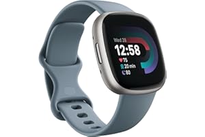 Fitbit Versa 4 Fitness Smartwatch with Daily Readiness, GPS, 24/7 Heart Rate, 40+ Exercise Modes, Sleep Tracking, Waterfall Blue/Platinum, One Size (S & L Bands Included)