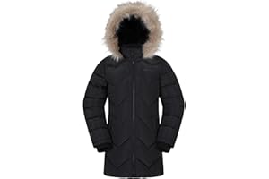 Mountain Warehouse Galaxy Fleece Lined Kids Padded Jacket - Water Resistant Puffer Coat with Faux Fur Hood, Girls & Boys - For Autumn, Winter, Travelling, Hiking