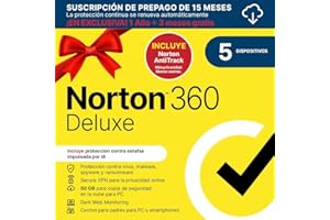 NORTONLIFELOCK Norton 360 Deluxe+Norton AntiTrack 2025|Antivírus 5 Dispositivos| 15 meses com renovação automática| Descarga digital