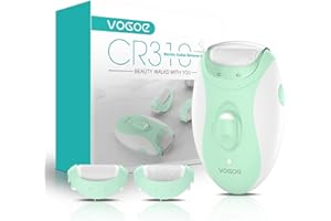 VOGOE Pedicure Elettrico Professionale, Set Piedi Ricaricabile Calli Piedi Rimozione con LED e 3 Rulli Ricambio, Kit Pedicure con 2 Velocità per Talloni Screpolati Pelle Morta e Duroni CR310 Verde