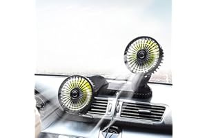 KUWUNG Car Fan Dual-Head 12V/24V, Car Fans Cooling Double Head, Portable Vehicle Mounted USB Fan, 360 Degree Rotation Auto Desk Fan Campervan With 3 Speed Strong Wind For Car Dashboard Home Office