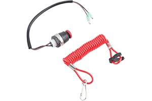 QIILU Outboard Kill Switch,Safety Tether Motor Engine Ignition Emergency Kill Stop Switch Key Cord Lanyard Rope for Marine Tohatsu Motorboat and Outboard Motors without Battery and Electric Start