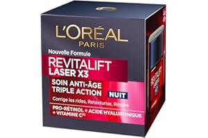 L'OREAL PARIS L'Oréal Paris - Crème Masque Nuit Triple Action Anti-Âge - Anti-Rides & Multi-Correction - Enrichi au Pro-Rétinol, à l'Acide Hyaluronique & à la Vitamine C - Revitalift Laser - 50 ml