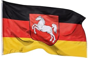 PHENO FLAGS Niedersachsen Flagge 90x150cm - wetterbeständige Fahne mit Messingösen, 100% Polyester, robuste Doppelnaht & in lebendigen Farben - ideal für Flaggen-Liebhaber
