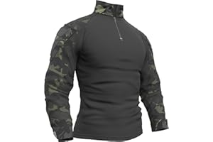 Memoryee Homme Tactique Militaire Chemise Manches Longues de Combat avec 1/4 Fermeture Glissière et Poches