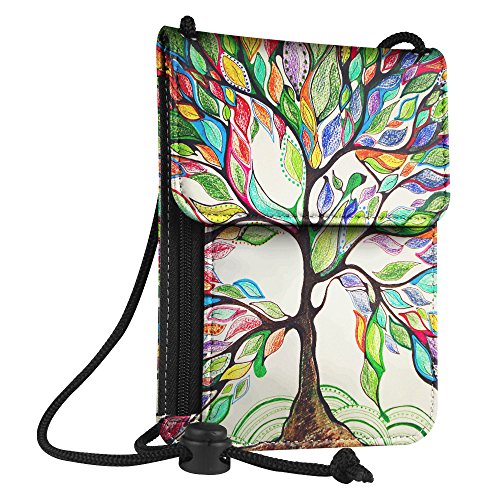 Preisvergleich Produktbild Fintie RFID-Blockierung Brustbeutel - Premium Kunstleder Passhülle Brusttasche Reisegeldbeutel Brustbeutel-Tasche für Maximale Sicherheit für Kreditkarten, Bargeld, Reisepässe, Liebesbaum