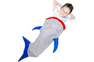 HMIEPRS Hai Schlafsack, Weiche Kuschelige Hai-Decke, Flanell-Hai-Schwanz-Decke, Warm Weich Fleece Schlafsack für Bett Sofa Camping Outdoor Indoor, Haifischschwanz Decke für Jungen Mädchen Geschenke