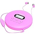 Oakcastle CD100 Rechargeable Bluetooth CD Player | 12hr Portable Playtime | In Car Compatible Personal CD Player | Headphones Included, AUX Output, Anti-Skip Protection, Custom EQ, CD Walkman (Pink)