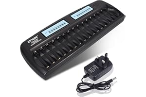 CITYORK 16 Slot Smart AA/AAA Battery Charger Built-in IC Protection for AA/AAA NiMH/NiCd Rechargeable Batteries with Discharge Function & LCD Display