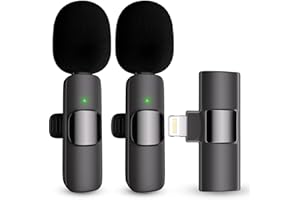 VOIJUMP Wireless Microphone for iPhone, iPad, Cordless Lavalier Lapel Omnidirectional Condenser Recording Mic for Video Recording, Live Streaming, Interview Podcast Vlog YouTube Tiktok(2 Pack)