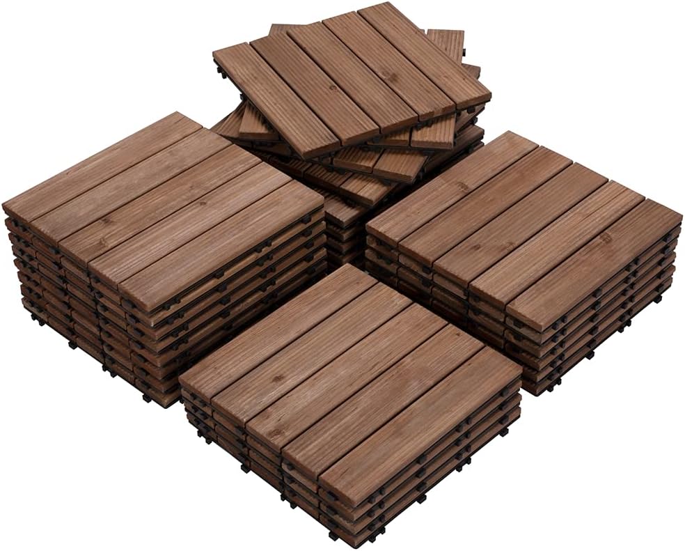 Yaheetech Set de 27 Baldosas de Abeto 30x30 cm para 2,6 m² 5 láminas de Suelo de Madera Piso Antideslizantes Terraza Piscina Jardín Patio Balcón Baño Marrón