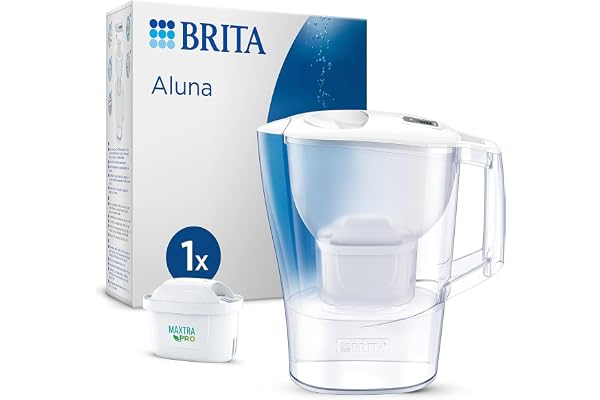 BRITA Aluna vattenfilterkanna vit (2,4 l) inkl. 1 x MAXTRA PRO All-in-1-patron – filter för att minska kalk, klor, metaller som bly och koppar och smakstörande ämnen i vattnet