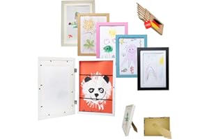 LUMINOZA 2 Stück - Bilderrahmen A4 für Kinderzeichnungen in blau - Kunstfotorahmen aufklappbar mit Frontöffnung für bis zu 100 Kinderbilder - Fotorahmen zum befüllen – Befüllbarer Kunstrahmen(2, Blau)