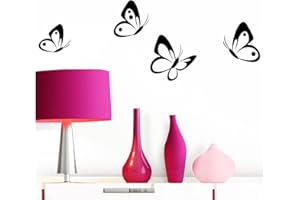 Grandora Wall Sticker Set of 4 Butterflies I Black 8-10 cm I Baby Nursery Self-Adhesive Wall Sticker Wall Sticker Wall Sticker W697