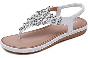Sandalen Damen Sommer Flip Flops Bohemian Flach Zehentrenner mit Strass Größe 36-42