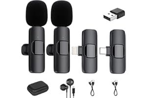 Ryzwoc K2 Micrófono Inalámbrico para iPhone, Android y Ordenador, 2,4 GHz Wireless Micro para Móvil para Youtube/Vlogging, Micrófono Inalámbrico Wireless (2 transmisores)