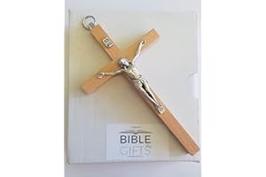 Biblegifts Hanging Wall Cross Crucifix Beech Wood with Corpus Christ Figure Small 5 Inch 12 cm high metal ring to hang