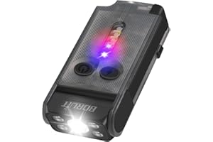 BORUIT V30 Latarka LED ładowalna z czerwonym i UV światłem, mini latarka obracana o 180°, mała latarka z brzęczykiem 120 dB, 12 trybów, 900 lumenów, wodoodporna latarka A/C-C IP65(Czarny)