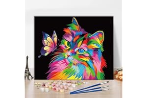 TISHIRON DIY Paint by Numbers for Adults,Colorful Cats Painting by Numbers for Adults Butterfly Paint by Numbers for Kids Adult Crafts Painting Kit Acrylic Pigment-16x20 inch