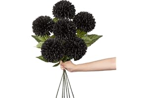 ‎HOLLYONE 10cm groß Kunstblume Hortensie mit 63cm langer Stiel, 6 PCS schwarz Künstliche Hortensie Blumen, Kunststoffblume Hortensie für Hochzeits Deco, Heimdeko, Büro, Garten Party Deco, Blumenarrangement
