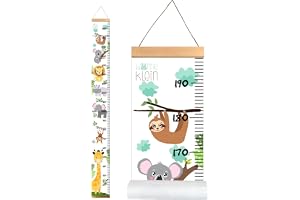 Kaslaider Baby Wachstumstabelle Wandbehang - Höhe Messlatte 195x20cm Mit Tieren Und Haken