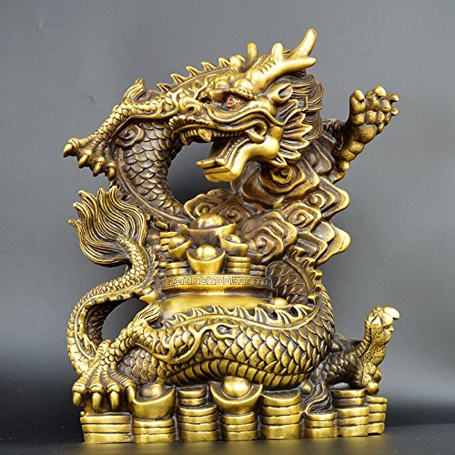 YUNHAOChinese Brass Elaborate Handmade Dragon Sculpture Mascot Home Decoration