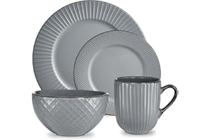 Tower Empire 16 Piece Dinnerware Set, Stoneware, Grey and Brass