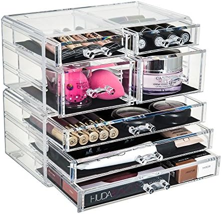GLAMSMACKED ® Professional Clear Acrylic 7 Drawer Cosmetic Organiser – Perfect for Storing, Organising and Displaying all of your Make Up, Nail Polish, Varnish, Arts and Crafts, Brush Sets, and Jewellery - High Quality and Study Acrylic Construction and Easy Grip Handles
