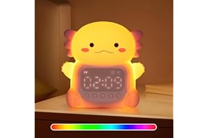 YILIAW Axolotl Alarm Clock with Night Light for Children, 7 RGB Colours, Cute Alarm Clock for Bedroom, OK to Wake Silicone Animal Table Lamp for Teenage Girls and Boys