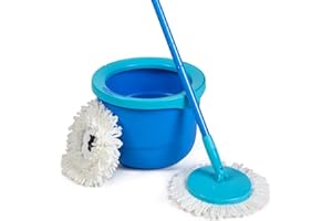 Spontex Full Action System Sistema Lavapavimenti con Mop Rotante e Secchio, Sistema di Strizzatura e Risciacquo Facile 360°, Pulisce Pavimenti in Laminato, Legno e Piastrelle, 2 x Ricambi della Testa