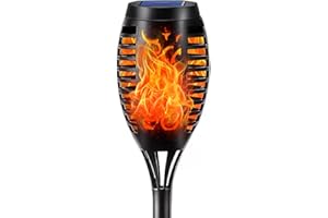 ‎LQWELL LQWELL Latarki solarne do ogrodu zewnętrznego, 1 sztuki, 12 diod LED, realistyczna lampa ścieżkowa z płomieniem, wodoodporność IP65, do trawnika, patio, dziedzińca (1 sztuki)