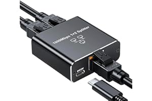 Panlouting Ethernet 1 a 2 RJ45 1000Mbps Adaptador Divisor, 2 Puertos para Uso Simultáneo, Alta Velocidad Extensión de Toma LAN de Internet con Cable de Alimentación USB Tipo C