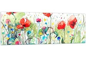 ARTTOR Moderne Impression sur Verre Fleurs Prairie feuille nature Image Tableau en Verre Decoration Murale 90x30cm Deco Cadre Salon Chambre Panoramique Petit Tableaux Decoratifs Muraux Art GAB90x30-3076