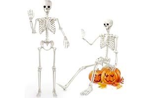 DTYDECLE 1pcs Halloween Posable Skeleton, 165cm/5.4ft Realistic Halloween Human Skeleton full body Movable Joints skeleton for Spooky Props Party Decoration