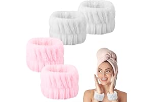 Abeillo 4 sztuki opasek na nadgarstek do spa, z mikrofibry do mycia twarzy, koralowe chłonne bransoletki do mycia, ręczniki na nadgarstek do mycia twarzy i pod prysznic (różowe i białe)