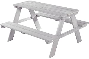 roba Ensemble de Table et Bancs avec Trou de Parasol Picnic for 4 Outdoor+ 4 Places - Bois Massif Résistant aux Intempéries - 89 x 85 cm - Supporte 100 Kg - Teinté Gris