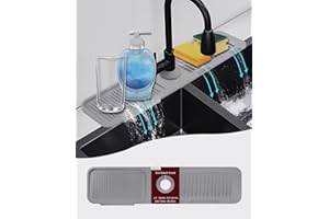 ABULUN 5°Slope Kitchen Sink Splash Guard-Gray Silicone Faucet mat Handle drip Catcher Tray Behind Faucet with soap Dispenser hole-1pc Water Clear Gadgets for Sink Accessories 5 by 24inch Long Organizer